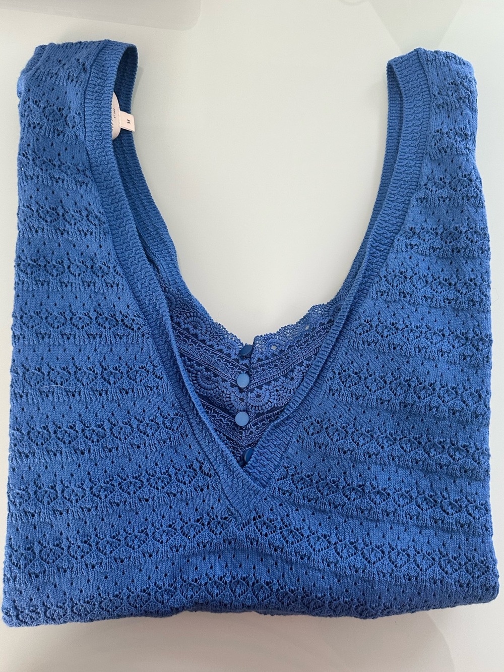 Sezane Blue V-Neck Textured Knit Sweater - Picture 8 of 8